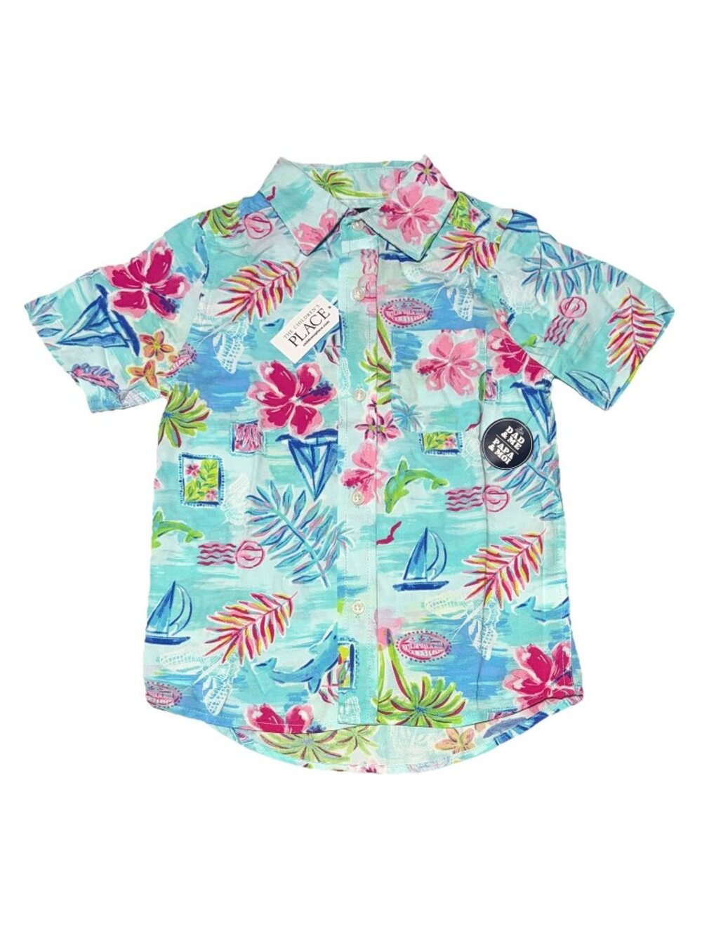 Children’s Place Beach Hawaiian Shirt Boy’s Short Sleeve Button-Up Size S (5/6)